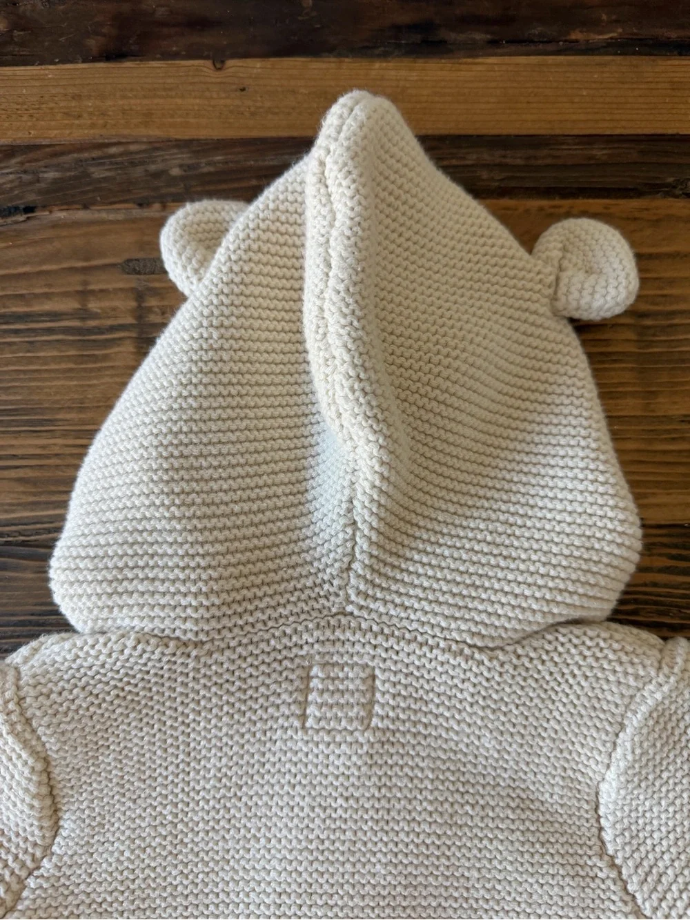 babyGAP 6-9 MONTHS Cream Hooded Knit Baby Cardigan with Bear Ears